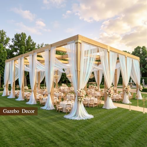 Wedding Arch Draping Fabric 28" x19FT Cream White Shimmery Sheer Fabric Drapes 4 Panels Arch Backdrop Curtains, alternate