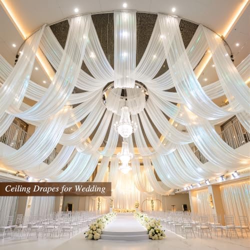 Wedding Arch Draping Fabric 28" x19FT Cream White Shimmery Sheer Fabric Drapes 4 Panels Arch Backdrop Curtains, alternate