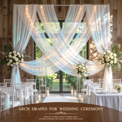 Wedding Arch Draping Fabric 28" x19FT Cream White Shimmery Sheer Fabric Drapes 2 Panels Arch Backdrop Curtains, alternate