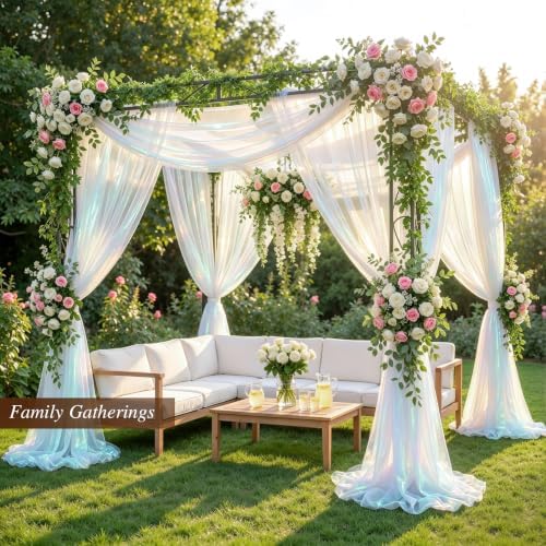 Wedding Arch Draping Fabric 28" x19FT Cream White Shimmery Sheer Fabric Drapes 2 Panels Arch Backdrop Curtains, alternate