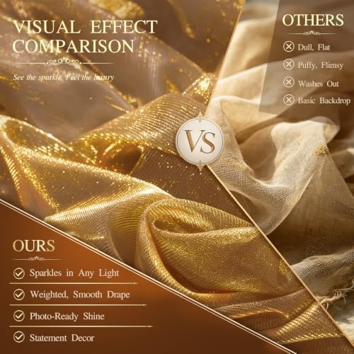 Wedding Arch Draping Fabric 28" x19FT Gold Shimmery Sheer Fabric Drapes 1 Panel Arch Backdrop Curtains for, alternate view 3