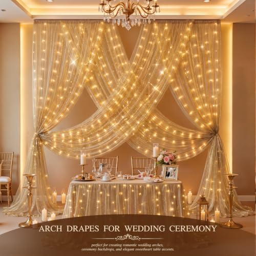 Wedding Arch Draping Fabric 28" x19FT Gold Shimmery Sheer Fabric Drapes 1 Panel Arch Backdrop Curtains for, alternate view 5
