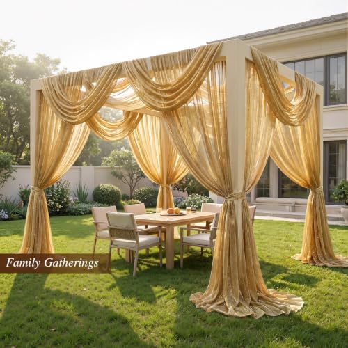 Wedding Arch Draping Fabric 28" x19FT Gold Shimmery Sheer Fabric Drapes 1 Panel Arch Backdrop Curtains for, alternate view 6