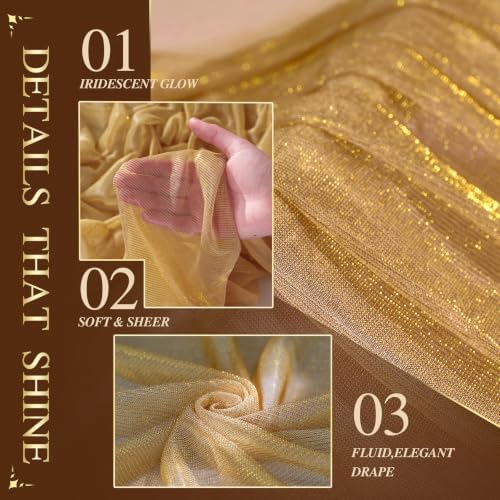 Wedding Arch Draping Fabric 28" x19FT Gold Shimmery Sheer Fabric Drapes 2 Panels Arch Backdrop Curtains for, alternate view 2