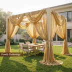 Wedding Arch Draping Fabric 28" x19FT Gold Shimmery Sheer Fabric Drapes 2 Panels Arch Backdrop Curtains for, alternate view 6