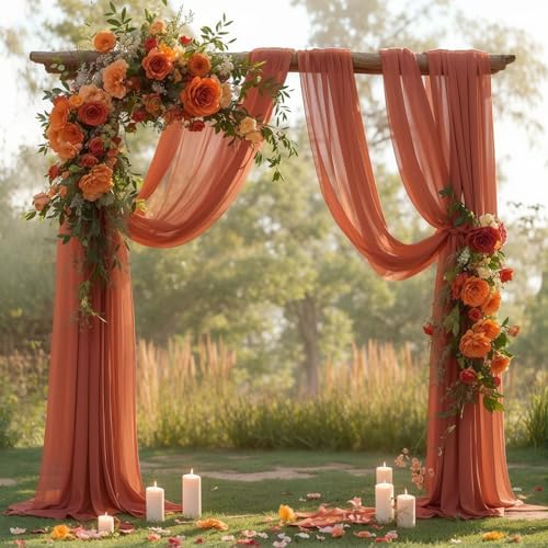 Wedding Arch Draping Fabric 28" x19FT, Sheer Chiffon Fabric Backdrop,4 Panels Terracotta Drapes for Wedding