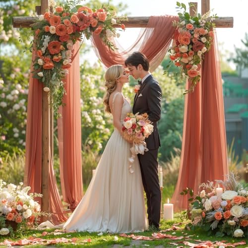 Wedding Arch Draping Fabric 28" x19FT, Sheer Chiffon Fabric Backdrop,4 Panels Terracotta Drapes for Wedding, alternate view 3