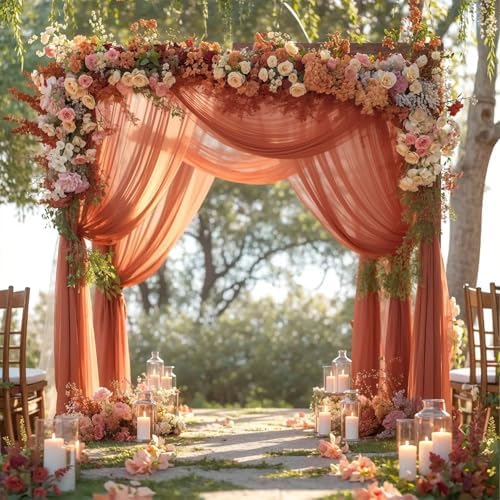 Wedding Arch Draping Fabric 28" x19FT, Sheer Chiffon Fabric Backdrop,4 Panels Terracotta Drapes for Wedding, alternate view 5