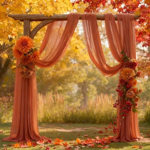 Wedding Arch Draping Fabric 28" x19FT, Sheer Chiffon Fabric Backdrop,4 Panels Terracotta Drapes for Wedding, alternate view 7