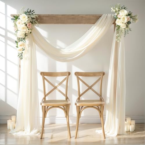 Wedding Arch Draping Fabric 28" x19FT, Sheer Chiffon Fabric Backdrop,6 Panels Ivory Drapes for Wedding Ceremony, alternate