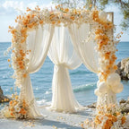 Wedding Arch Draping Fabric 28" x19FT, Sheer Chiffon Fabric Backdrop,6 Panels Ivory Drapes for Wedding Ceremony, alternate