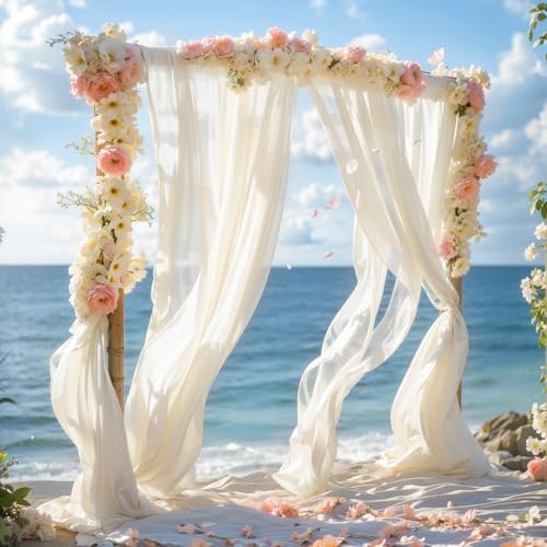 Wedding Arch Draping Fabric 28" x19FT, Sheer Chiffon Fabric Backdrop,6 Panels Ivory Drapes for Wedding Ceremony, alternate