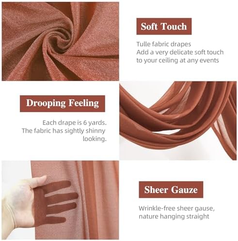 Wedding Arch Draping Fabric 28" x19FT, Sheer Chiffon Fabric Backdrop,6 Panels Terracotta Drapes for Wedding, alternate view 2