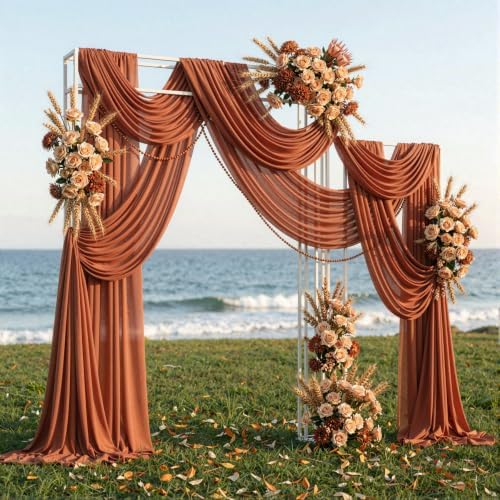 Wedding Arch Draping Fabric 28" x19FT, Sheer Chiffon Fabric Backdrop,6 Panels Terracotta Drapes for Wedding, alternate view 7