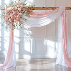 Wedding Arch Draping Fabric 28" x19FT White Shimmery Sheer Curtain Drapes in 28" width x 19Ft length(2 Panels)