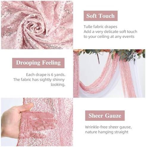 Wedding Arch Draping Fabric 28" x19FT White Shimmery Sheer Curtain Drapes in 28" width x 19Ft length(2 Panels), alternate