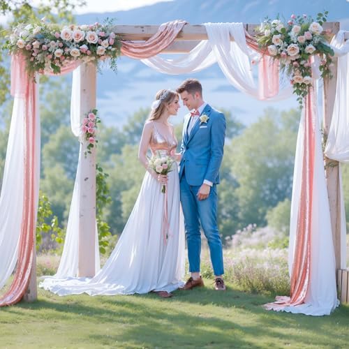 Wedding Arch Draping Fabric 28" x19FT White Shimmery Sheer Curtain Drapes in 28" width x 19Ft length(2 Panels), alternate