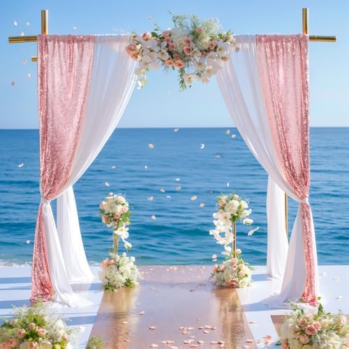 Wedding Arch Draping Fabric 28" x19FT White Shimmery Sheer Curtain Drapes in 28" width x 19Ft length(2 Panels), alternate
