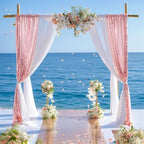 Wedding Arch Draping Fabric 28" x19FT White Shimmery Sheer Curtain Drapes in 28" width x 19Ft length(2 Panels), alternate