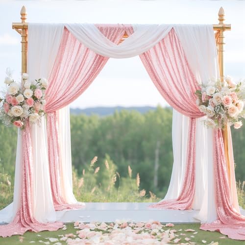 Wedding Arch Draping Fabric 28" x19FT White Shimmery Sheer Curtain Drapes in 28" width x 19Ft length(2 Panels), alternate