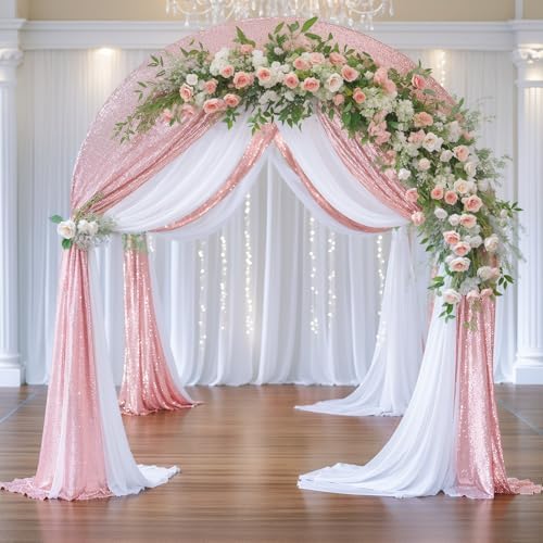 Wedding Arch Draping Fabric 28" x19FT White Shimmery Sheer Curtain Drapes in 28" width x 19Ft length(2 Panels), alternate