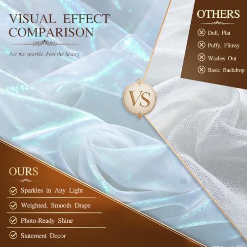 Wedding Arch Draping Fabric 28" x19FT White Shimmery Sheer Fabric Drapes 2 Panels Arch Backdrop Curtains for, alternate view
