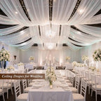Wedding Arch Draping Fabric 28" x19FT White Shimmery Sheer Fabric Drapes 2 Panels Arch Backdrop Curtains for, alternate view
