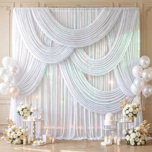 Wedding Arch Draping Fabric 28" x19FT White Shimmery Sheer Fabric Drapes 4 Panels Arch Backdrop Curtains for