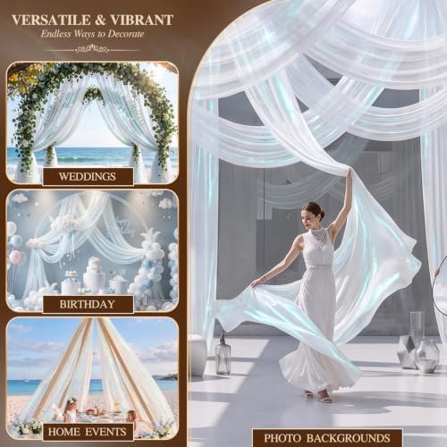 Wedding Arch Draping Fabric 28" x19FT White Shimmery Sheer Fabric Drapes 4 Panels Arch Backdrop Curtains for, alternate view