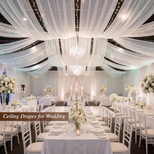 Wedding Arch Draping Fabric 28" x19FT White Shimmery Sheer Fabric Drapes 4 Panels Arch Backdrop Curtains for, alternate view