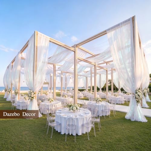 Wedding Arch Draping Fabric 28" x19FT White Shimmery Sheer Fabric Drapes 4 Panels Arch Backdrop Curtains for, alternate view