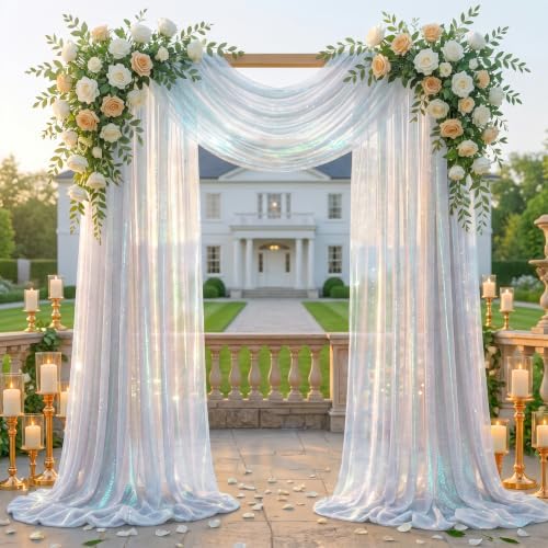 Wedding Arch Draping Fabric 28" x19FT White Shimmery Sheer Fabric Drapes 1 Panel Arch Backdrop Curtains for