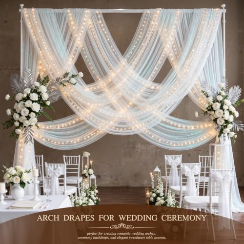 Wedding Arch Draping Fabric 28" x19FT White Shimmery Sheer Fabric Drapes 1 Panel Arch Backdrop Curtains for, alternate view 5