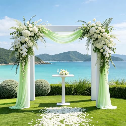 Wedding Arch Draping Fabric 29" x 18 FT Apple Green Sheer Chiffon Outdoor Curtain Drapes for Wedding Birthday, alternate view