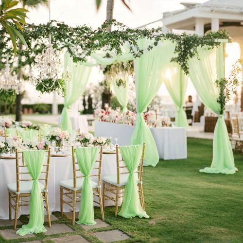Wedding Arch Draping Fabric 29" x 18 FT Apple Green Sheer Chiffon Outdoor Curtain Drapes for Wedding Birthday, alternate view
