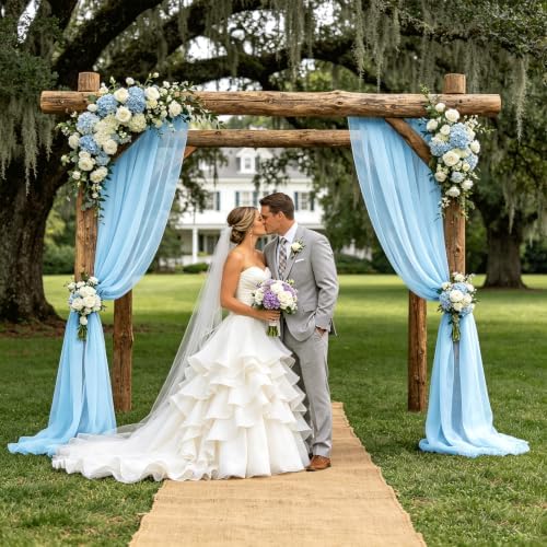 Wedding Arch Draping Fabric 29" x 18 FT Baby Blue Sheer Chiffon Outdoor Curtain Drapes for Wedding Birthday, alternate view 3