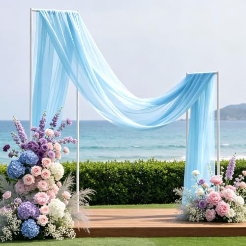 Wedding Arch Draping Fabric 29" x 18 FT Baby Blue Sheer Chiffon Outdoor Curtain Drapes for Wedding Birthday, alternate view 5