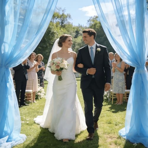 Wedding Arch Draping Fabric 29" x 18 FT Blue Sheer Chiffon Outdoor Curtain Drapes for Wedding Birthday Party, alternate view