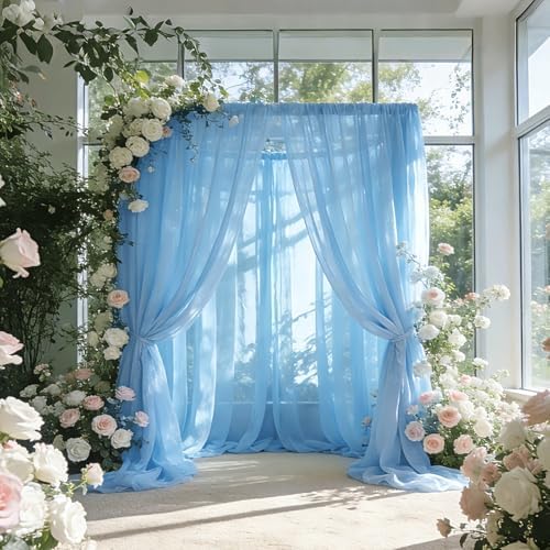 Wedding Arch Draping Fabric 29" x 18 FT Blue Sheer Chiffon Outdoor Curtain Drapes for Wedding Birthday Party, alternate view