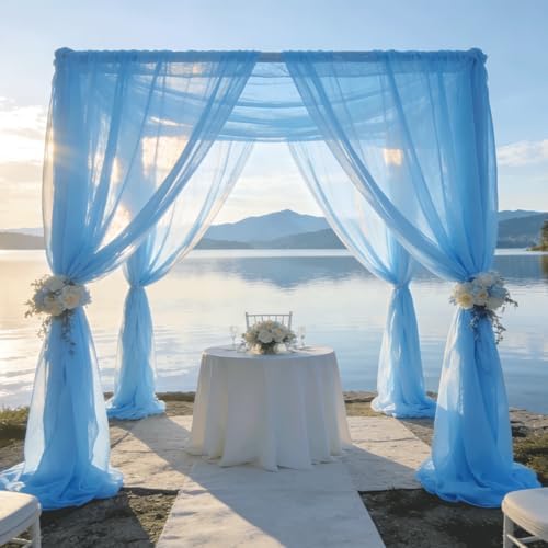 Wedding Arch Draping Fabric 29" x 18 FT Blue Sheer Chiffon Outdoor Curtain Drapes for Wedding Birthday Party, alternate view