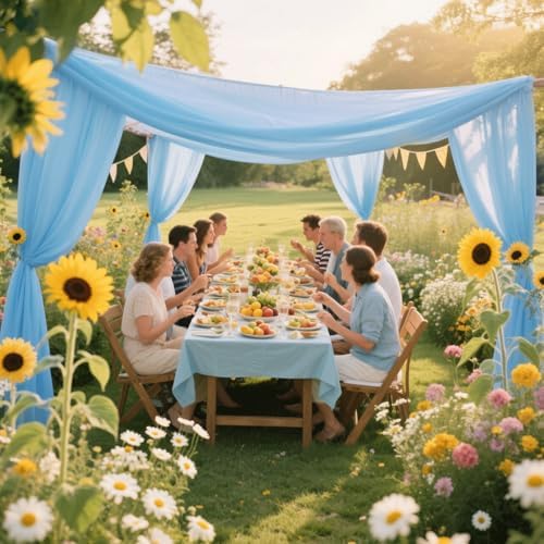 Wedding Arch Draping Fabric 29" x 18 FT Blue Sheer Chiffon Outdoor Curtain Drapes for Wedding Birthday Party, alternate view