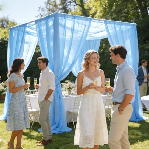 Wedding Arch Draping Fabric 29" x 18 FT Blue Sheer Chiffon Outdoor Curtain Drapes for Wedding Birthday Party, alternate view