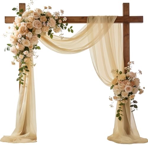 Wedding Arch Draping Fabric 29" x 18 FT Champagne Sheer Chiffon Outdoor Curtain Drapes for Wedding Birthday