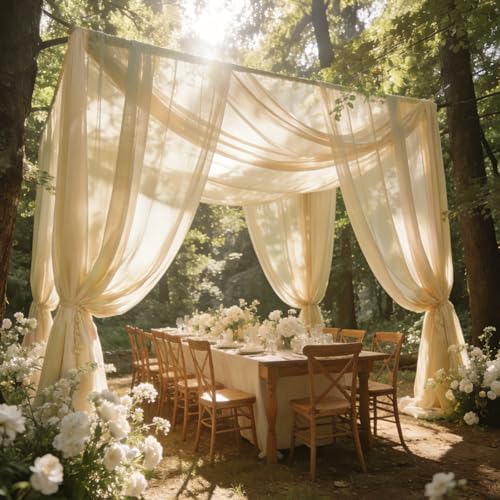 Wedding Arch Draping Fabric 29" x 18 FT Champagne Sheer Chiffon Outdoor Curtain Drapes for Wedding Birthday, alternate view 7