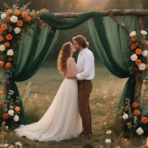 Wedding Arch Draping Fabric 29" x 18 FT Dark Green Sheer Chiffon Outdoor Curtain Drapes for Wedding Birthday, alternate view