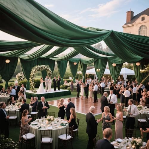 Wedding Arch Draping Fabric 29" x 18 FT Dark Green Sheer Chiffon Outdoor Curtain Drapes for Wedding Birthday, alternate view