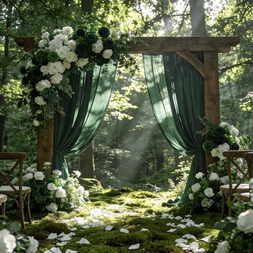 Wedding Arch Draping Fabric 29" x 18 FT Dark Green Sheer Chiffon Outdoor Curtain Drapes for Wedding Birthday, alternate view