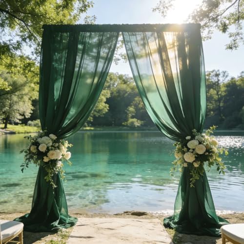 Wedding Arch Draping Fabric 29" x 18 FT Dark Green Sheer Chiffon Outdoor Curtain Drapes for Wedding Birthday, alternate view