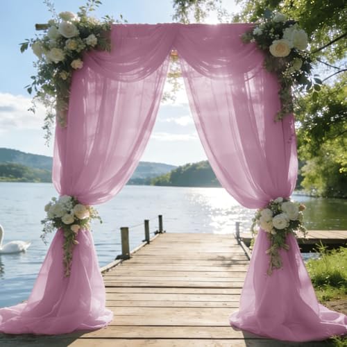 Wedding Arch Draping Fabric 29" x 18 FT Dusty Rose Sheer Chiffon Outdoor Curtain Drapes for Wedding Birthday, alternate view