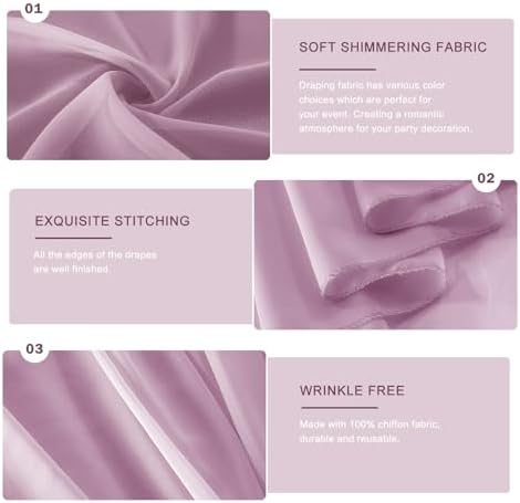 Wedding Arch Draping Fabric 29" x 18 FT Dusty Rose Sheer Chiffon Outdoor Curtain Drapes for Wedding Birthday, alternate view
